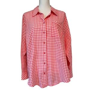 LANE BRYANT WOMENS PINKISH CHECKERED BUTTONED DOWN SHIRT SIZE 20